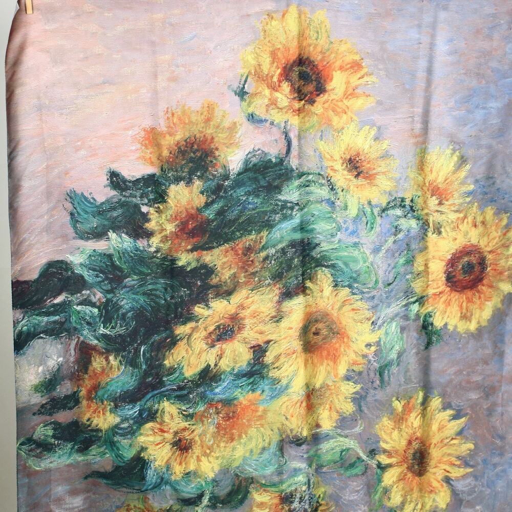 Vintage Sunflower Floral Scarf Impressionist Style Large Square 40x40 - Hey Viv